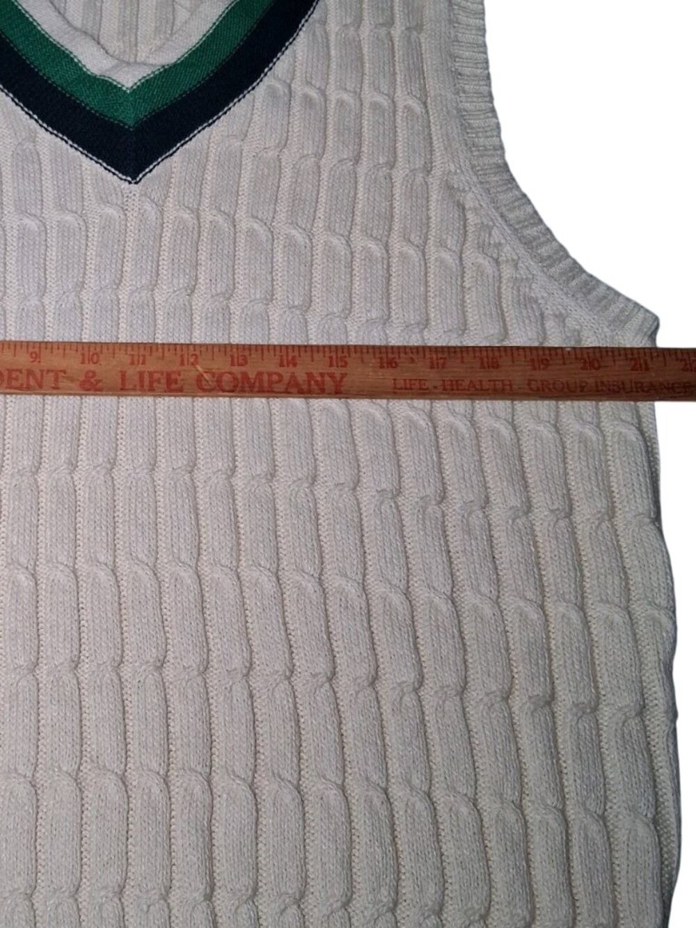 Lands End Sweater Vest Men L V Neck Cable Knit Academia Preppy Ivory Linen Blend - Picture 9 of 13